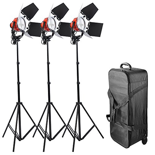 AW Photo Studio Tungsten Film Video Lighting Kit Rolling Case 3X 800W Dimmable 3200K Red Head Continuous Lighting Kit