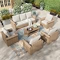 HERA'S HOUSE 6 Pieces Patio Furniture Set, Outdoor Rattan Furniture with 5.5" Cushions, All-Weather Outdoor Wicker Sectional Conversation Set for Lawn Garden Backyard, Beige