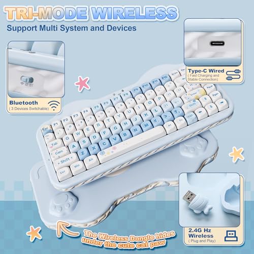 Image of YUNZII C75 Wireless Mechanical Keyboard,75% Layout, Hot-Swappable NKRO,BT5.0 /2.4G /USB-C Mode,Dye-Sub PBT MOA Keycaps,RGB Gasket Mount,Cute Cake Design for Mac /Win /Gaming (Blue, Milk V2 Switch)