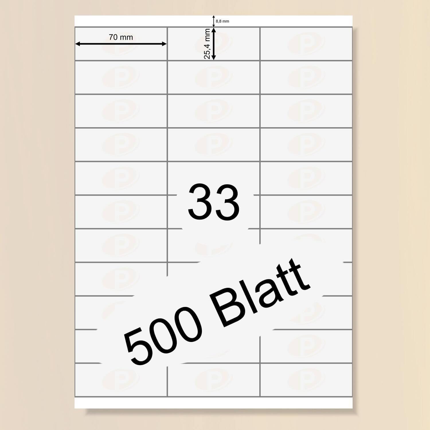 Printation 16500 70 x 25,4 mm Etiketten selbstklebend bedruckbar weiß - 500 DIN A4 Bogen Bigpack - Universal Etiketten 70x25,4-33 pro Blatt 3x11 - Adressetiketten Absenderetiketten 3421 4455 LA121