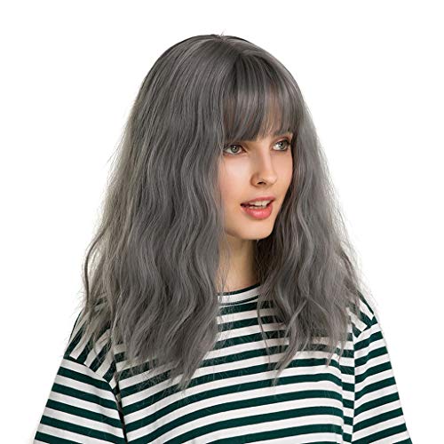 16 '' Peruca Cinza Ondulado Feminino W/Bangs Para Fantasia Vestido Festa Halloween Cosplay