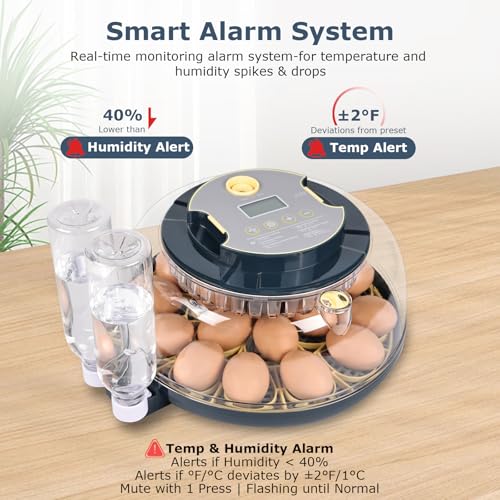 Incubators for Hatching Eggs, 18 Eggs Incubator with Egg Candler, Auto Egg Turner, Temp & Humidity Control, Hatch Day, Auto Water Refill, 2 Size Egg Tray, 360° Viewing for Chicken, Duck, Quail