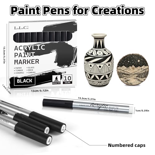 LIULIUCAI Black Paint Pens, 10 Black Acrylic Markers, Strong Coverage by LIULIUCAI - Used condition - Image 5