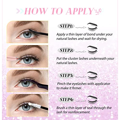 Lash Bond And Seal Cluster Lash Glue For Lash Clusters Super Strong Hold 48 Hours Long Lasting Bond And Seal Lash Glue Waterproof Latex-Free Black Eyelash Glue + Sealant By Mereton (Pink Bottle) #TOP5