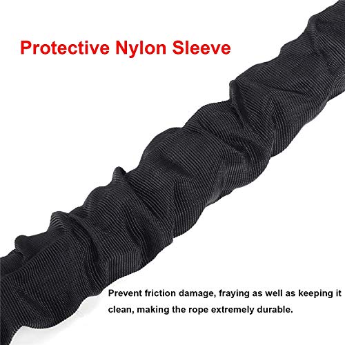 MYOYAY 30FT Length Battle Rope 100% Poly Dacron Fitness Rope with Durable Protective Sleeve Workout Ropes for Strength Training Home Gym Outdoor Cardio Workout Crossfit