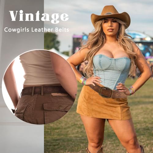 Brown Western Belt for Women Cowgirls Leather Belts Cowboy Waist Belt for Jeans Pants Dresses3