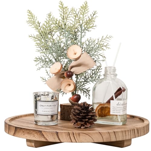 Round Decorative Tray Wood Bathroom Counter Organizer Farmhouse K...