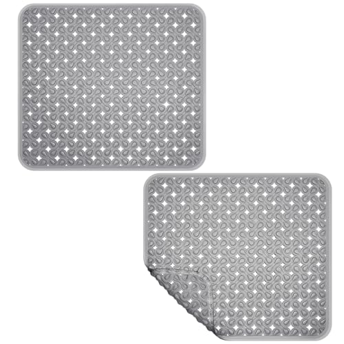 Image of 2 Pack Kitchen Sink Mat Plastic Protect Mat PVC Eco-friendly Adjustable Stainless steel/Porcelain Dish Drying Pad Protector for Bottom of Kitchen Sink, 12.2 x 10.8 Inches (Gray)