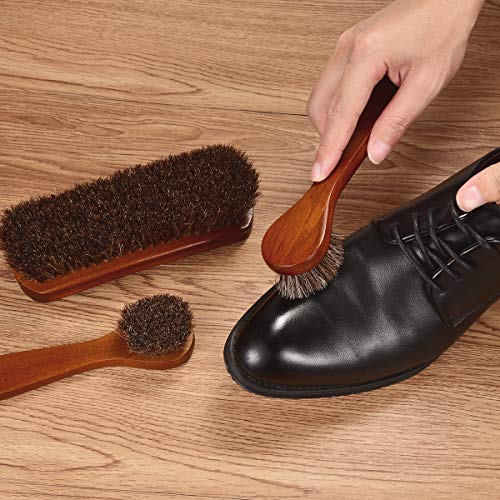 TOBION Polish Shoe Brush Kit Natural Horsehair Bristles Polishing Shine Applicators Clean Daubers Shoe Care Set for Leather Cleaning Shoes Boot and More
