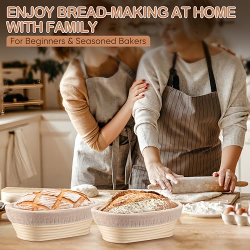 TeamFar Bread Proofing Basket Set of 2, Sourdough Bread Baking Supplies, 10 Inch Oval Proofing Baskets for Sourdough Bread Baking, Proofing Bowls with Liner for Dough Fermentation by TeamFar - Image 6