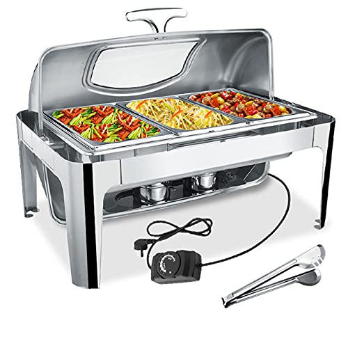 Speisenwärmer Elektrisch Buffet 220V, Chafing Dish Warmhaltebehälter Edelstahl Buffetwärmer mit Alkohol-und…