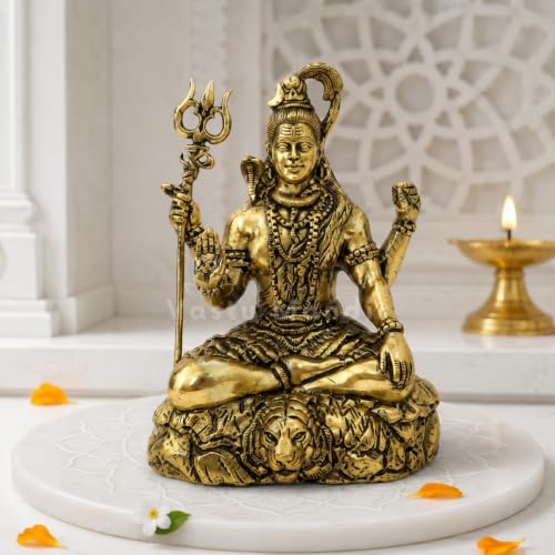 Image of Brass Lord Shiva Idol, Vastu Remedy for Meditation (6 Inch, 730 g)