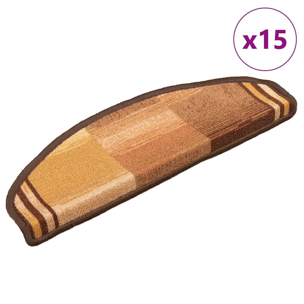 Tomostar Lot de 15 Marchettes d'escalier, Tapis d'escalier Autocollant Tapis pour Marche Protection d'escalier 15 pcs Marron 65x21x4 cm