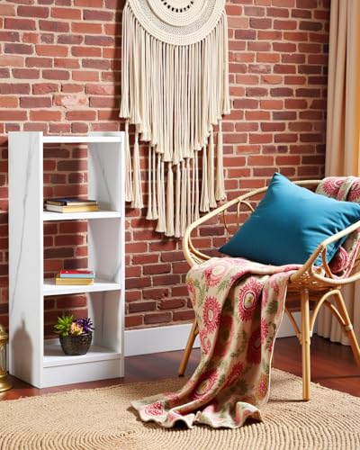 Image of SBF Furniture Tree Bookshelf Floor Standing Bookcase Free Standing Multipurpose Storage Rack for Books Magazines Organizer Showcase DIY (White Marble, 3 Tier GHODO)
