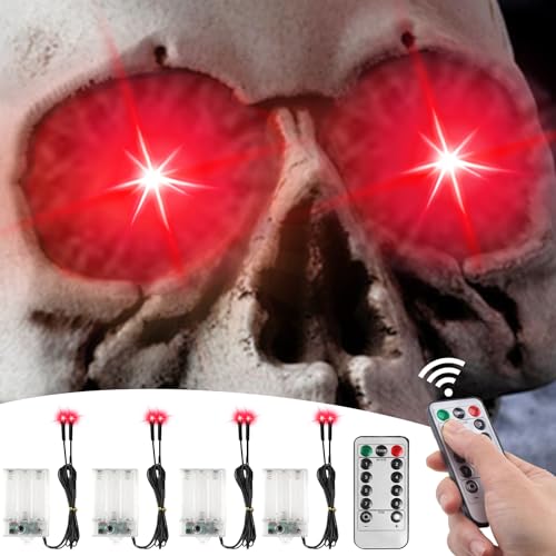 4 Pack Halloween Decoration LED Glowing Light Up Skulls Eyes Horror DIY Glowing Eyes Lights Battery Operated for Halloween Decoration Masks Skulls Pumpkin Spider Tombstone Props (Red)