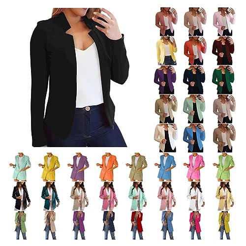Opiniones de Blazers para Niña más recomendados. 45 Blazers - Blazer informal de trabajo para mujer, con parte delantera abierta, manga larga, chamarra de solapa sólida, 01-beige, XXXX-Large