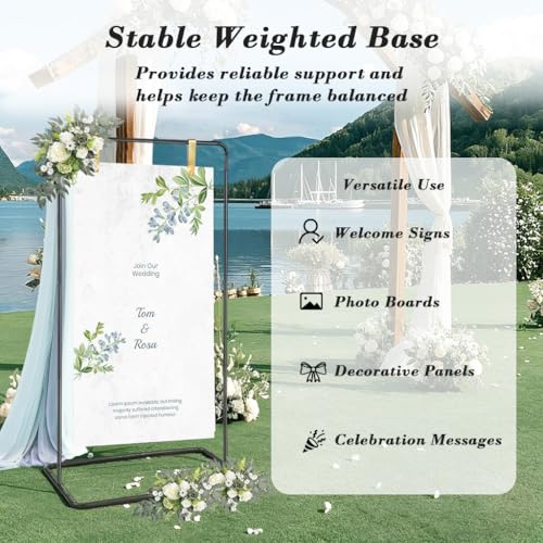 Image of Supvox backdrop stand metal photo display frame in gold with floor-standing support and weighted base for signage decor, compatible with free-standing floral and balloon arrangements decor frame