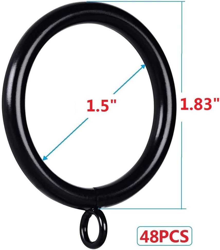 JushengXMX 48 Pcs Black 1.5-Inch Inner Diameter Metal Curtain Rings with Eyelets,Fits Up to 1 1/4-Inch Rod