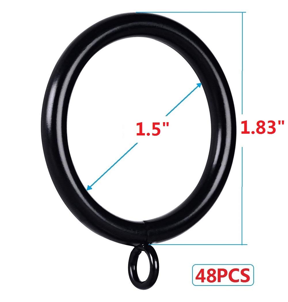 JushengXMX 48 Pcs Black 1.5-Inch Inner Diameter Metal Curtain Rings with Eyelets,Fits Up to 1 1/4-Inch Rod
