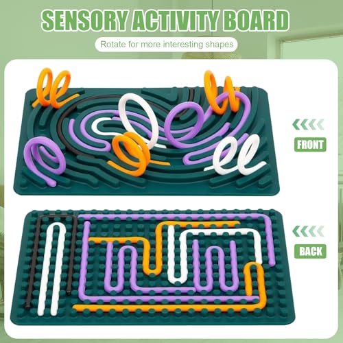 Sensorik Activity Board - Silikon Sensory Activity Board, ADHD Aktivitätsboard, Ruhiges Reise-Spielzeug mit Kordelzugbeutel und 24 Strings für Kinder ab 3+ und Erwachsene Ideal zur Stress und Autismus