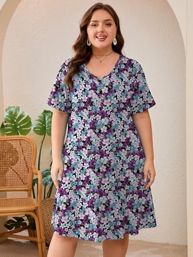 Image of AusLook Plus Size Midi Dress for Women Short Sleeve V Neck Criss Cross A Line Summer Casual Vacation Sundresses with Pockets
