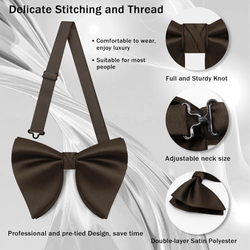 Image of Mens Bow Tie Pre Tied Oversized Bow Ties for Men Satin Bowties for Tuxedo Wedding Party Banquet
