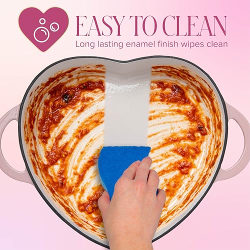 Image of Paris Hilton Enameled Cast Iron Braiser, Heart-Shaped Skillet with Lid, Superior Heat Retention Casserole, Stovetop and Oven-to-Table, 3.5-Quart, Pink