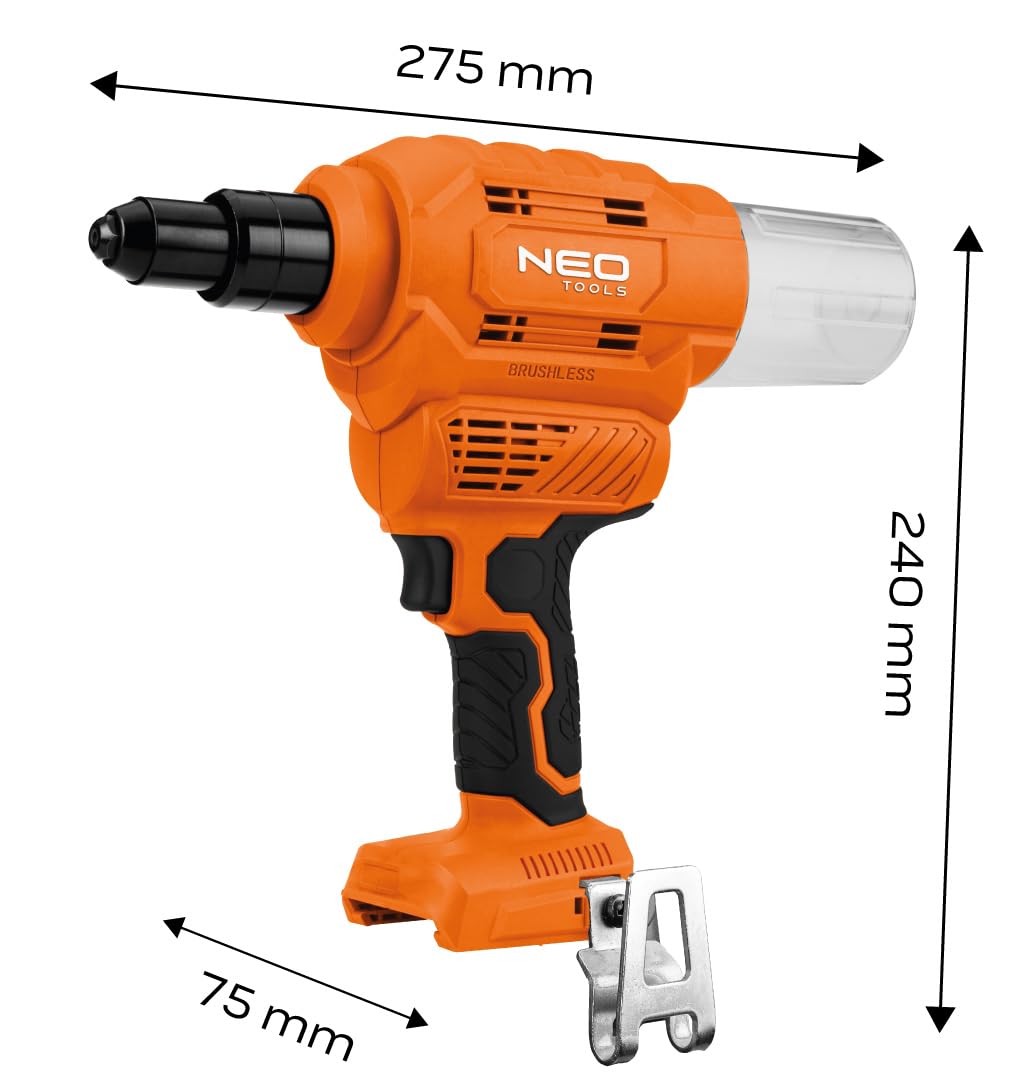NEO TOOLS Nitownica akumulatorowa 12000 N – nitownica do nitów 2,4-6,4 – elektryczny pistolet do nitowania z aluminium (bez akumulatora) – kompatybilny z akumulatorem z serii Energy+