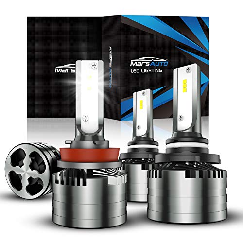 Marsauto H11 9005 LED Headlight Bulbs Combo,High Low Beam Bulb Conversion Kit,12000LM 6000K Xenon White Bulb with Fan,Pack of 4