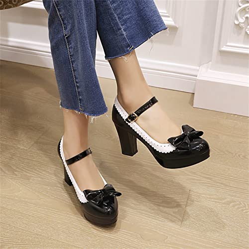 Image of FOREADA Mary Jane Shoes for Women Kawaii Platform High Heels Retro Bow Lolita Shoes Vintage Dress Pumps Black /Red /Yellow