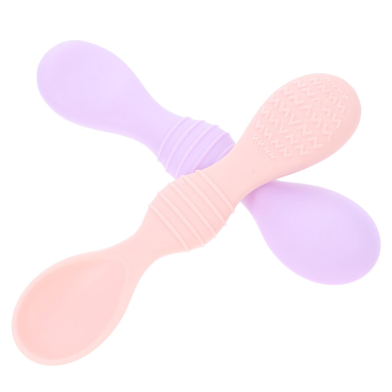BESPORTBLE 2pcs Silicone Feeding Spoons for Boy Girl Soft Flexible Tips Training Spoons for Self-feeding in Purple and Pink Weaning Utensils for Rice Paste and Liquid Foods