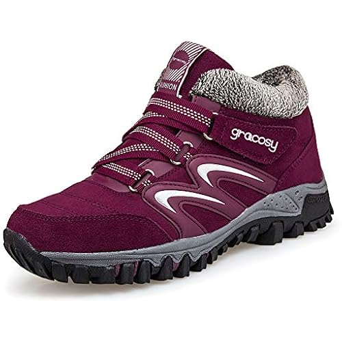 gracosy Women's Hiking Shoes, High Top Sneaker Winter Warm Hook Loop Snow Shoes Fur Lining Suede Ankle Bootie