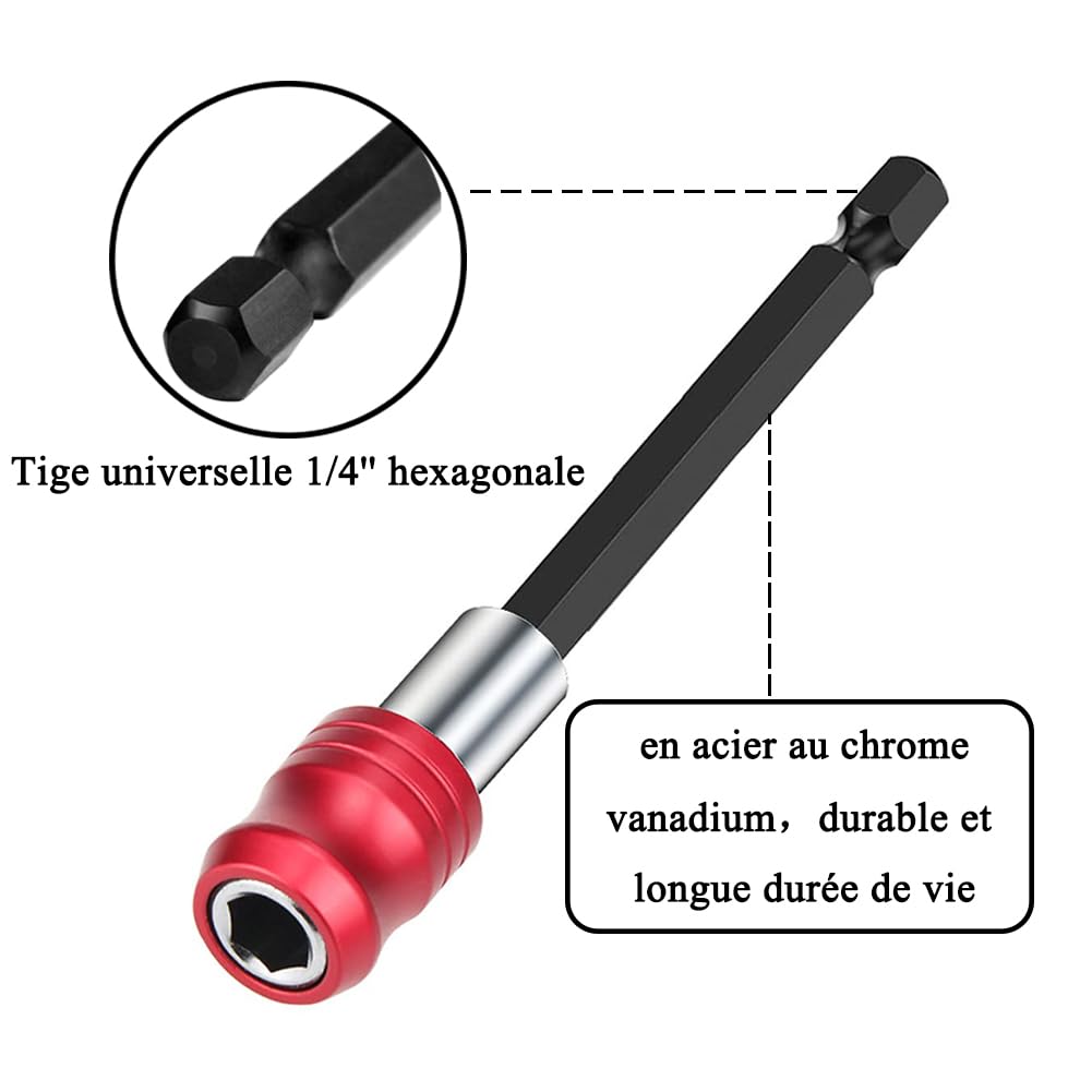 Teocpai 3 x Magnetic Extension Rod for Door 1/4 Inch Hexagonal Screwdrivers Red 60/100/150 mm, 60mm/100mm/150mm - Image 4