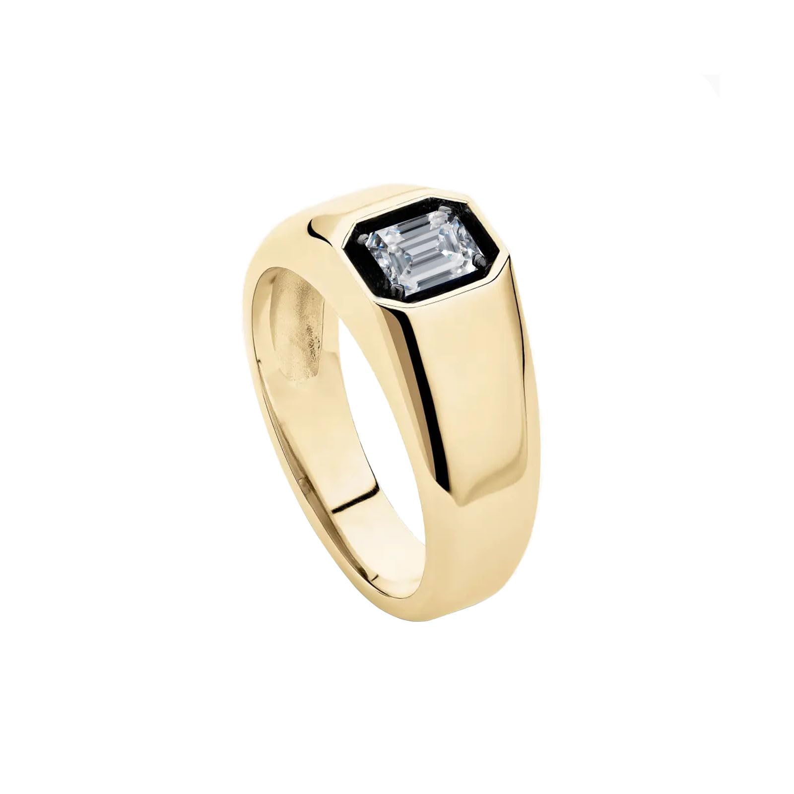 FYBIOD 10K 14K 18K Gold Men's 2 Carat Emerald Cut Gemstone Ring Custom Gemstone Birthstone Pinky Ring for Men Jewelry Gift for Him
