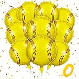 10 Pieces Softball Balloons Decorations,18 inches Softball Foil Balloons for Sports Themed Birthday Party Supplies Softball Balloons for Girls Kids Teens Birthday Baby Shower Party Decoration