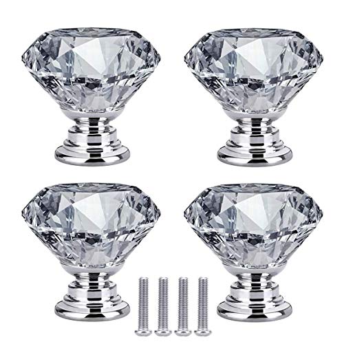 Bouton de cristal Poignées de diamant, Cristal Verre Portes Meuble Tiroir Placard Décoration, Blanc Cover