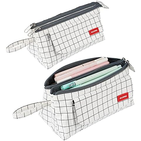 Ahlirmoy Pencil Case with 2 Large Compartments Pocket Big Capacity Pencil Pouch Holder Pen Case Makeup Bag School Supplies Office Stationery Gift for High School Students Girl Boy Adult Teen Cover