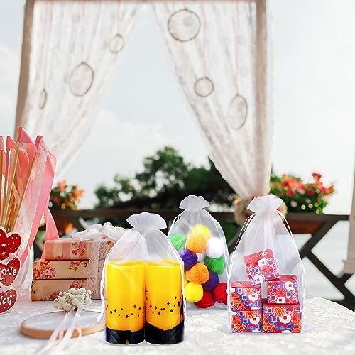 Image of Windyun 100 Pcs White Large Organza Bags Bulk 12 x 8 Inch Sheer Mesh Drawstring Gift Packaging Pouch Bags for Christmas Wedding Game Party Favor Supplies