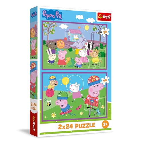 Trefl 2in1 Puzzle: Peppa Pig Peppa auf dem Spielplatz - 2 x 24 Teile Set aus Zwei Puzzles für Kinder ab 3 Jahren