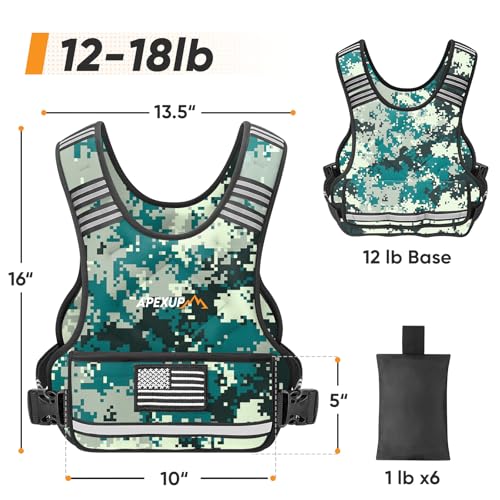 Image of APEXUP Adjustable Weighted Vest, 4-10lb /12-18lb /20-32lb Vest with 6 Ironsand Weights and Large Pocket, Weight Vest for Men Women Strength Training, Running, Walking