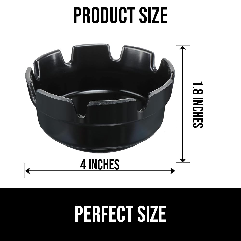 Black Round Plastic Ashtrays Set of 12 for Cigarettes 4 Inch, Indoor and Outdoor Use, Perfect for Home, Patio, Restaurant, Bar, Hotel, Office, and Parties