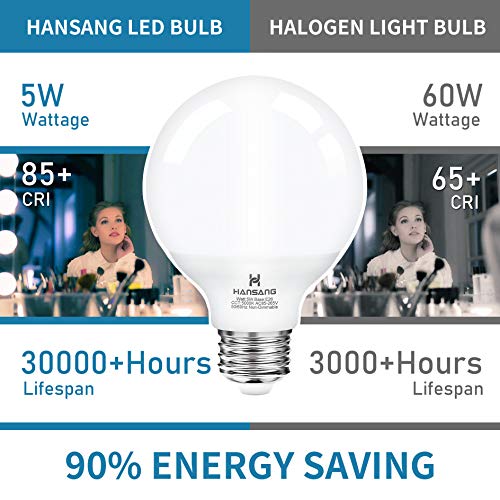 Vanity Light Bulb 5000K Daylight 8 Pack G25 LED Globe Light Bulb for Bathroom Vanity Mirror Decorative,E26 Medium Base,Hansang 5W 60W Incandescent Equivalent,500LM,Non-dimmable