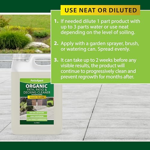 Patioxpert - Organic Path, Patio & Decking Cleaner - Powerful All-Natural Cleaner For Outdoor Surfaces, Removes Dirt, Moss & Algae, Safe For Plants & Pets, 2.5L - 8