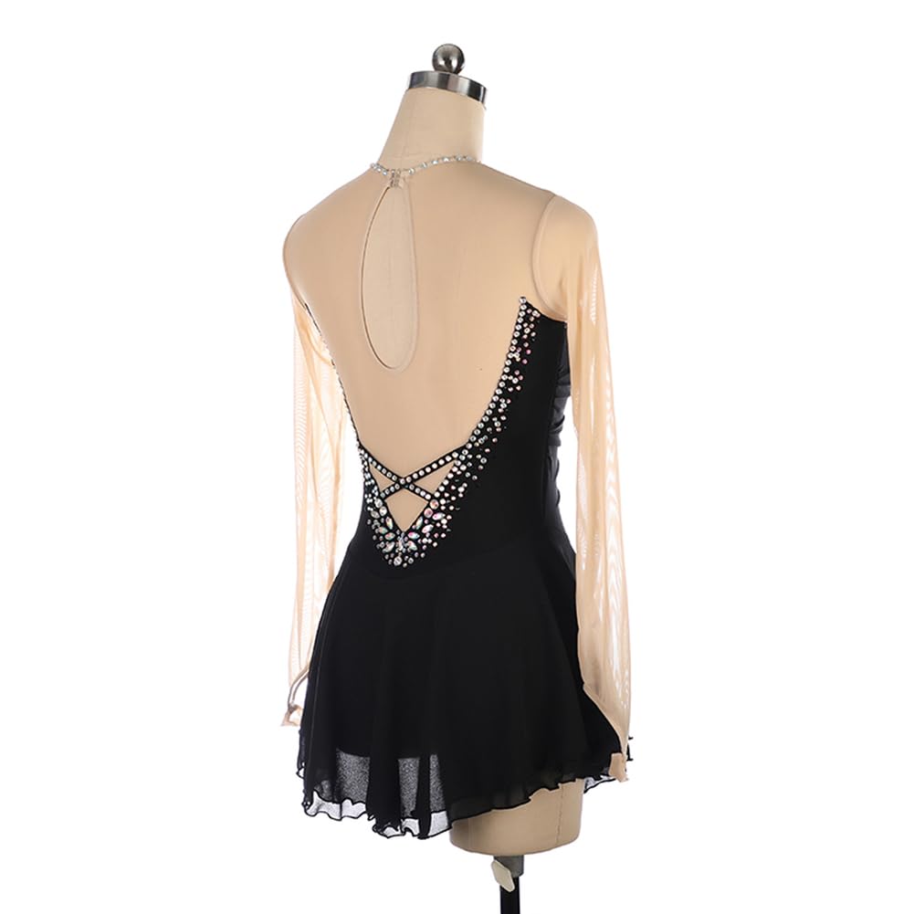 Eiskunstlaufkleider Damen Mädchen Eislaufkleid Blau Langarm Gymnastik Wettbewerb Performance Kostüm für Rollentanz Rock Ballett Kleid