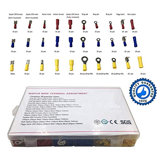 Kit de cosses Assorties Mixtes, connecteurs à sertir, bornes à sertir électriques isolées avec 18 Tailles de connecteurs de Fil électrique, 900 pièces