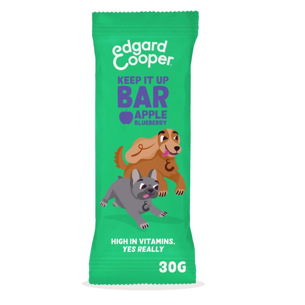 Edgard Cooper Natural Dog Treats, Apple Keep It Up Bar, 1 x 30g bar, Grain free, Plantbased Dog Treats, training treats packed with fresh fruit