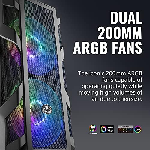 Cooler Master MCM-H500M-IHNN-S00 MasterCase H500M ARGB - PC Case with Dual 200mm Fans for High-Volume Airflow, 4 Tempered-Glass Chassis Panels, Advanced Support