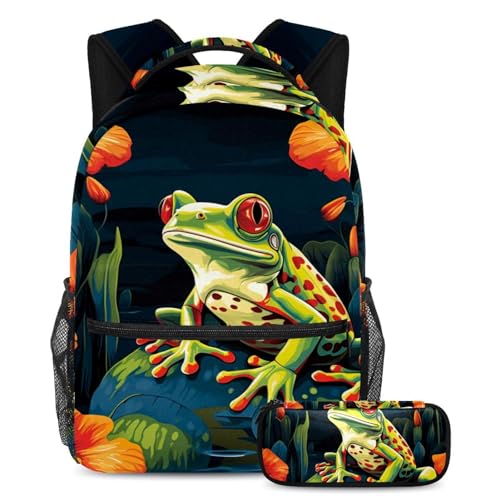 Sac à dos grenouille avec trousse 29x20x40cm pour l'école et les voyages