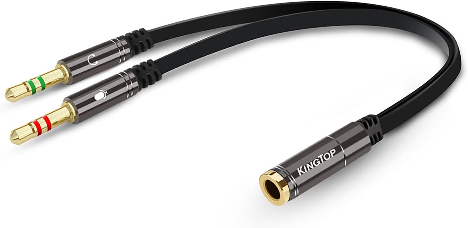 KINGTOP Headphone Splitter, 3.5mm Headset Splitter, Headphone Mic Splitter Cable for Headset to Older Laptops/PCs