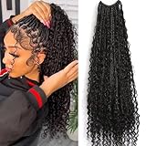 Crochet Boho Box Braids With Human Hair Pre Looped Hair Goddess Box Braids With Human Hair Curly Full Ends Hair Extensions For Women Natural Black Color 18inch 1 Pack(40 Strands)